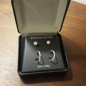 .925 Sterling Silver Crystal Stud/Hoop Earring Set